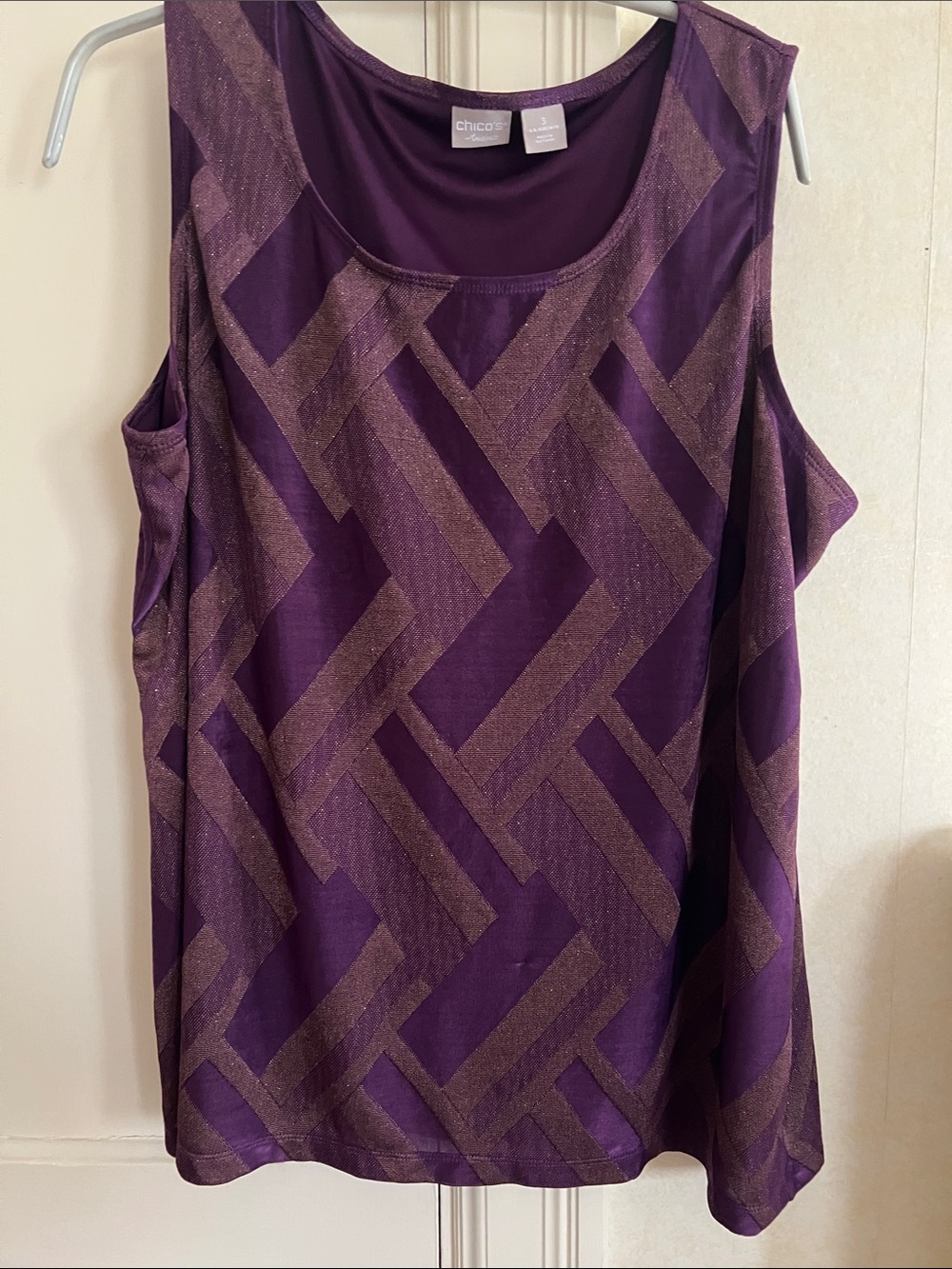 Chico's Purple and Gold Geometric Tank Top